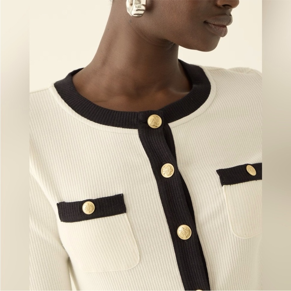 JCrew Vintage Rib Lady Jacket Cardigan XXS Ivory Black Gold Buttons $79.50 BW073 - Picture 11 of 13